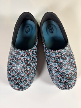 Crocs Triple Comfort Floral Clogs Black Blue Slip On Women Size 8